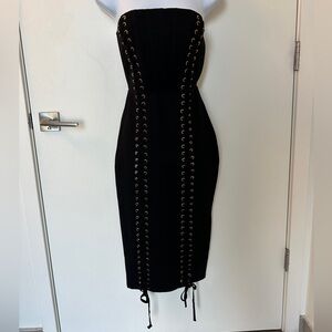 Fashion Nova Black Strapless Dress with Grommet Accents